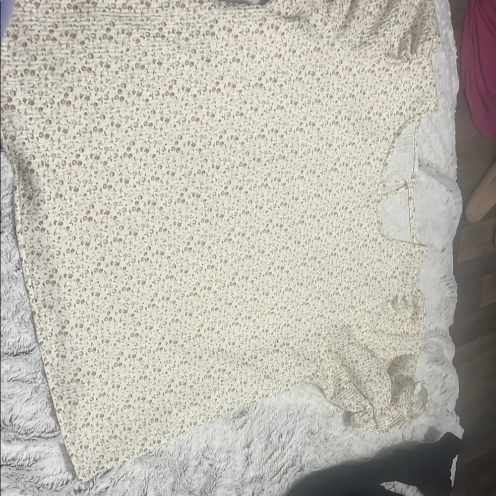 Floral Cream and Brown Blouse